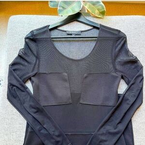 ♠️ Black Sheer Long Sleeve Cocktail Bodycon Dress , Size: M